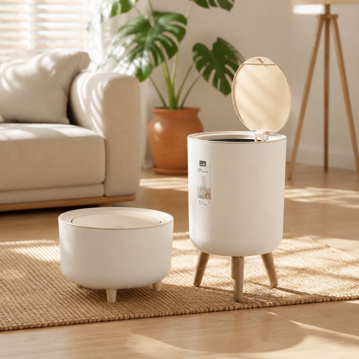 Tall wooden trash cans that eliminate the need to bend over