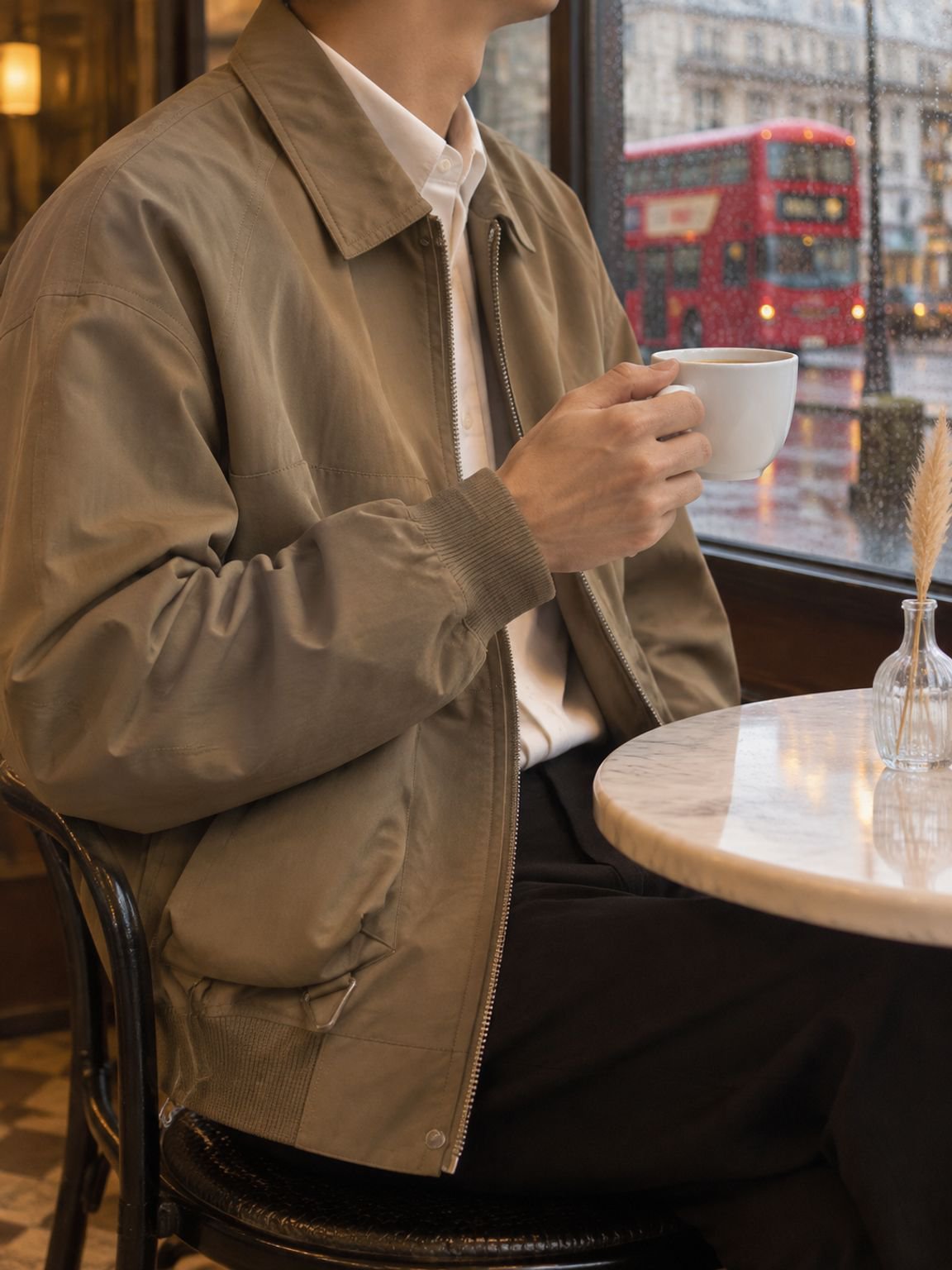 Short collar detail on men's casual jacket