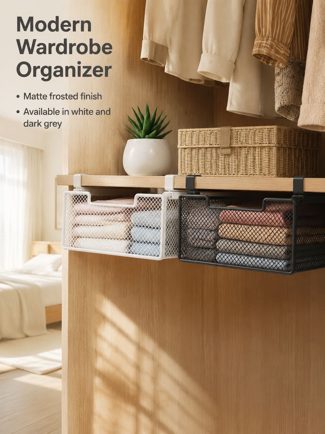 Wardrobe pull-out drawer storage basket