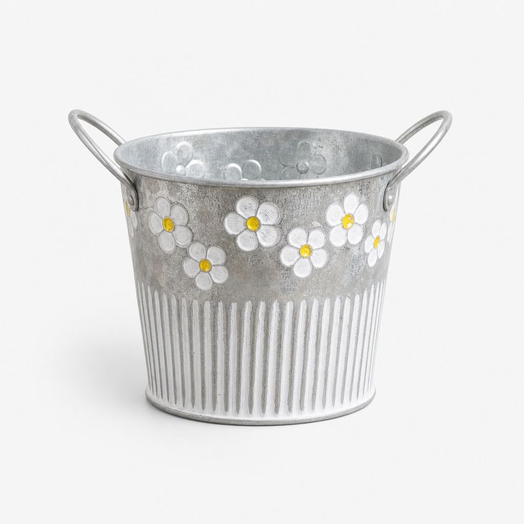 Vintage Tin Milk Bucket Flower Pot Home Decor Planter