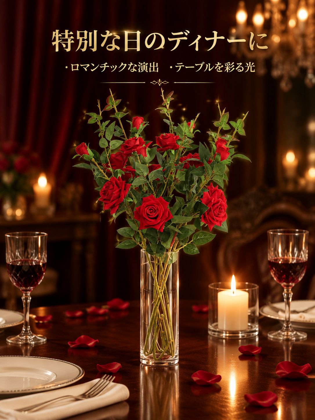 インテリア用造花バラの置物