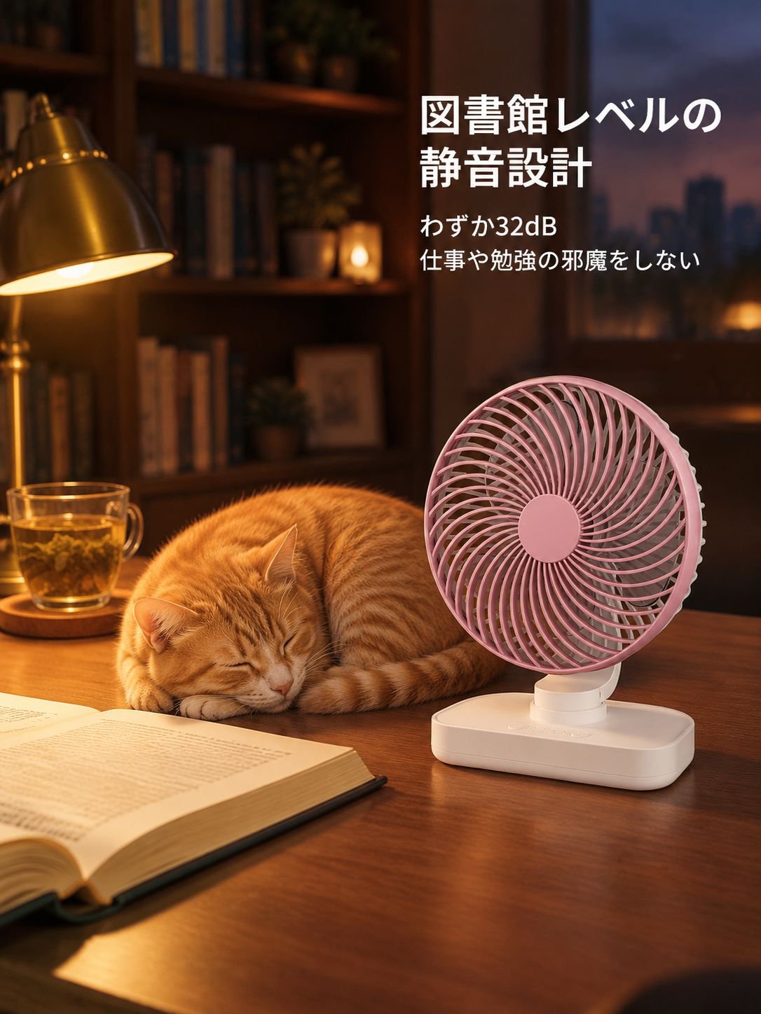 デスク用ミニ静音ファン 回転式デザイン