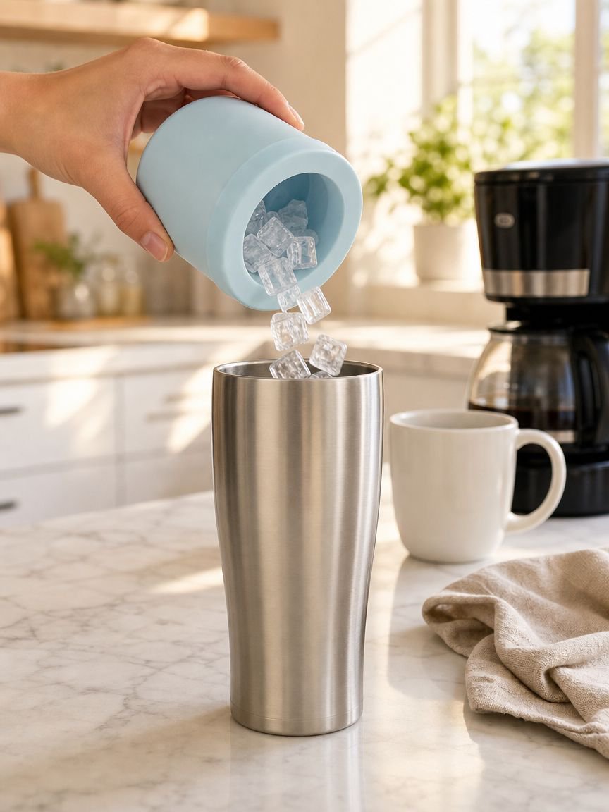 Flexible silicone ice tray with cylinder shapes