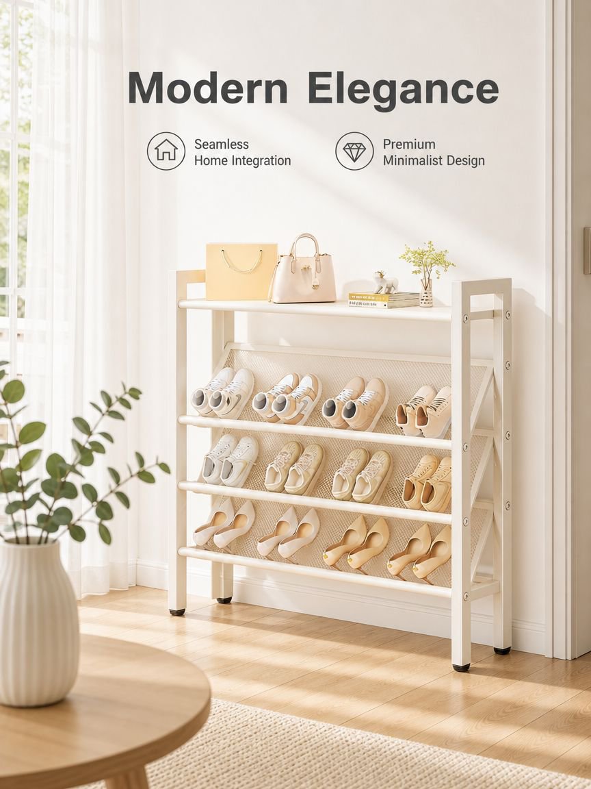 Slim Entryway Shoe Cabinet Behind Narrow Door, Ultra-thin Tilted Mesh Breathable Shoe Rack