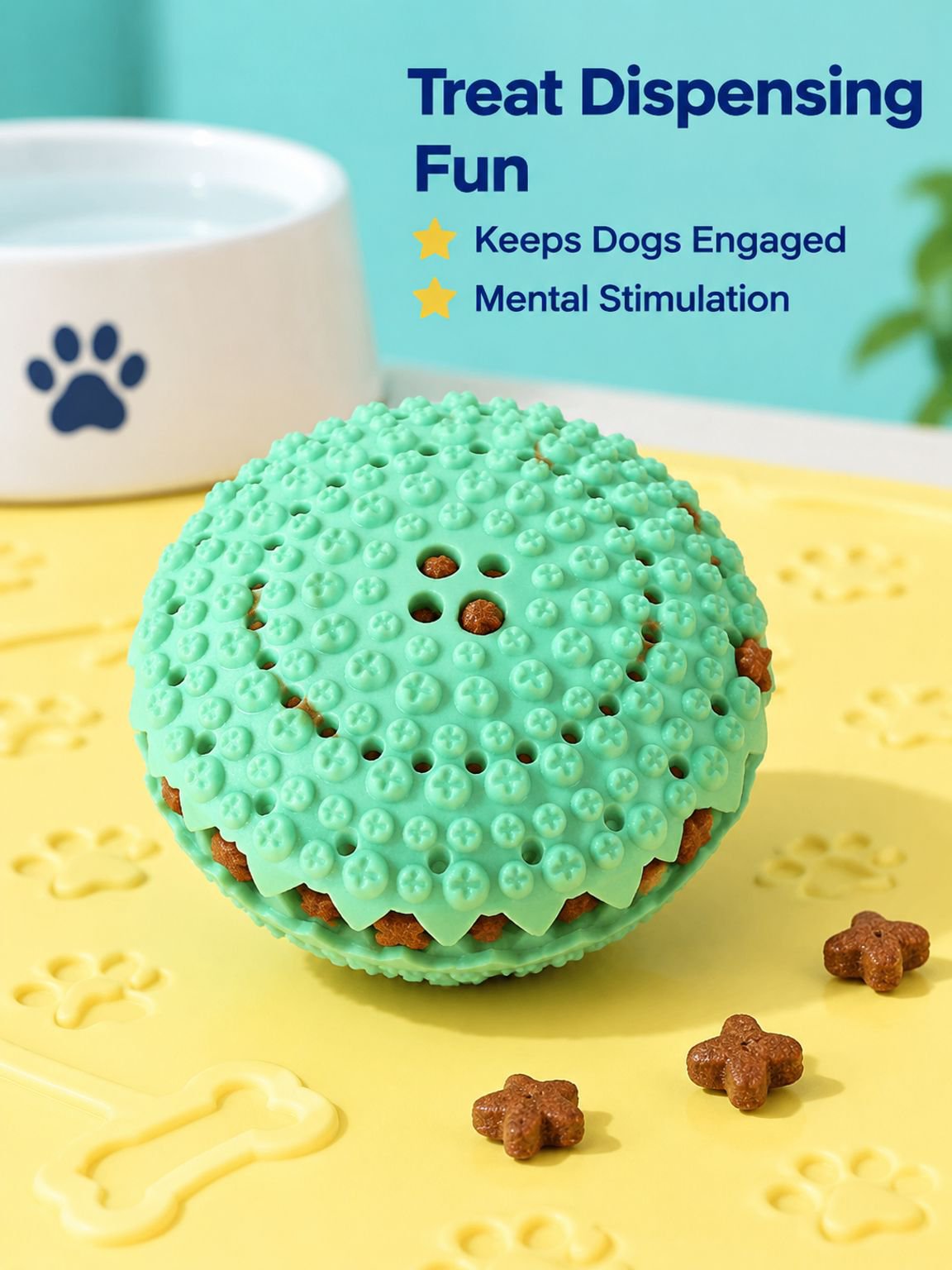 Pet treat-dispensing ball teeth-cleaning toy