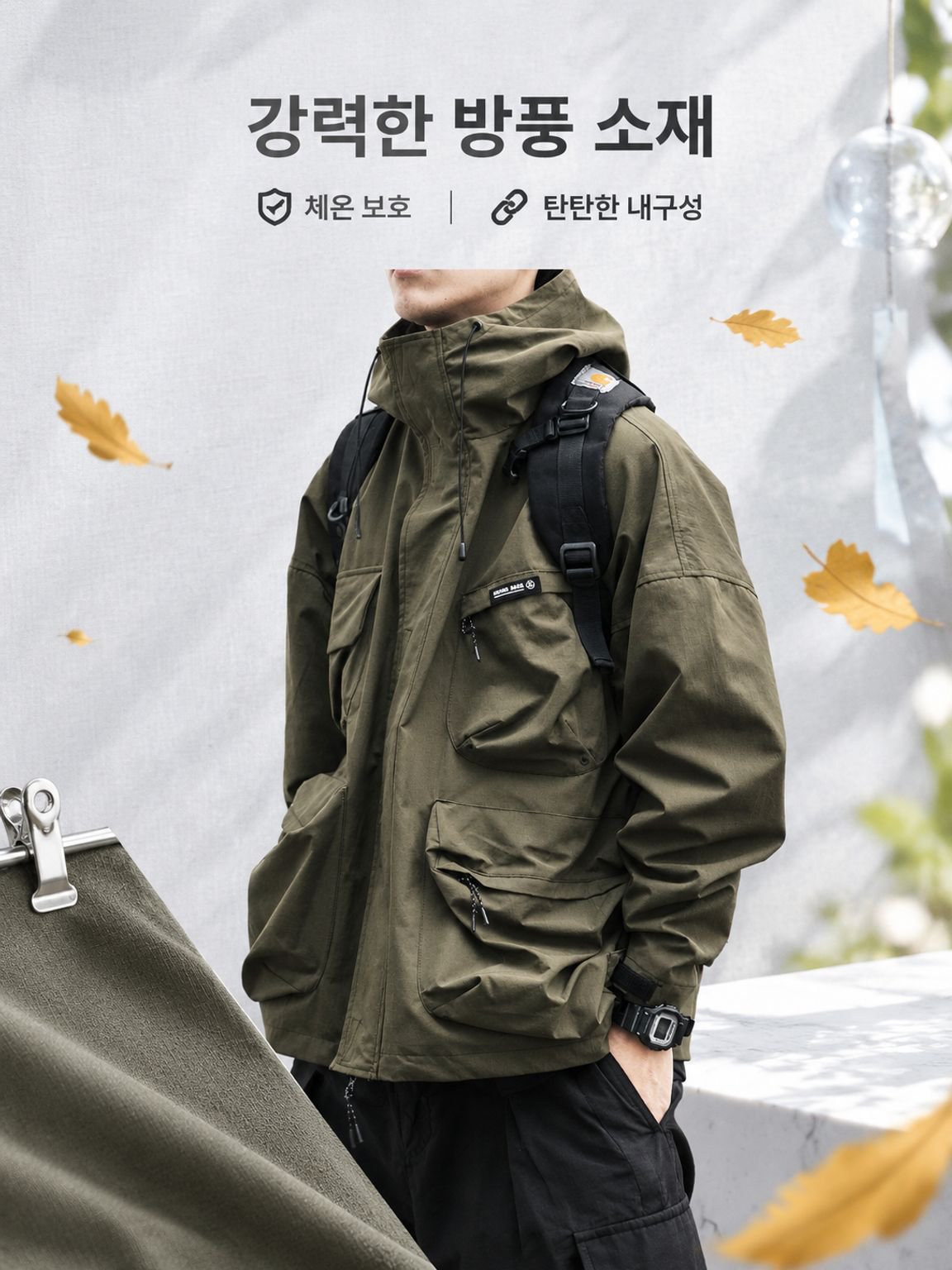 남성용 가을 겨울 오버핏 멀티 포켓 기능성 방풍 아우터