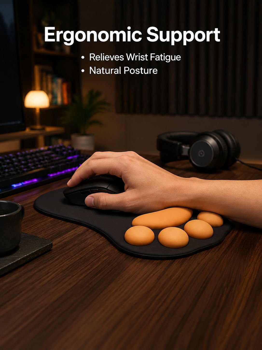 Cute and personalized silicone wrist rest mouse pad with cat paw design for computer laptops.
