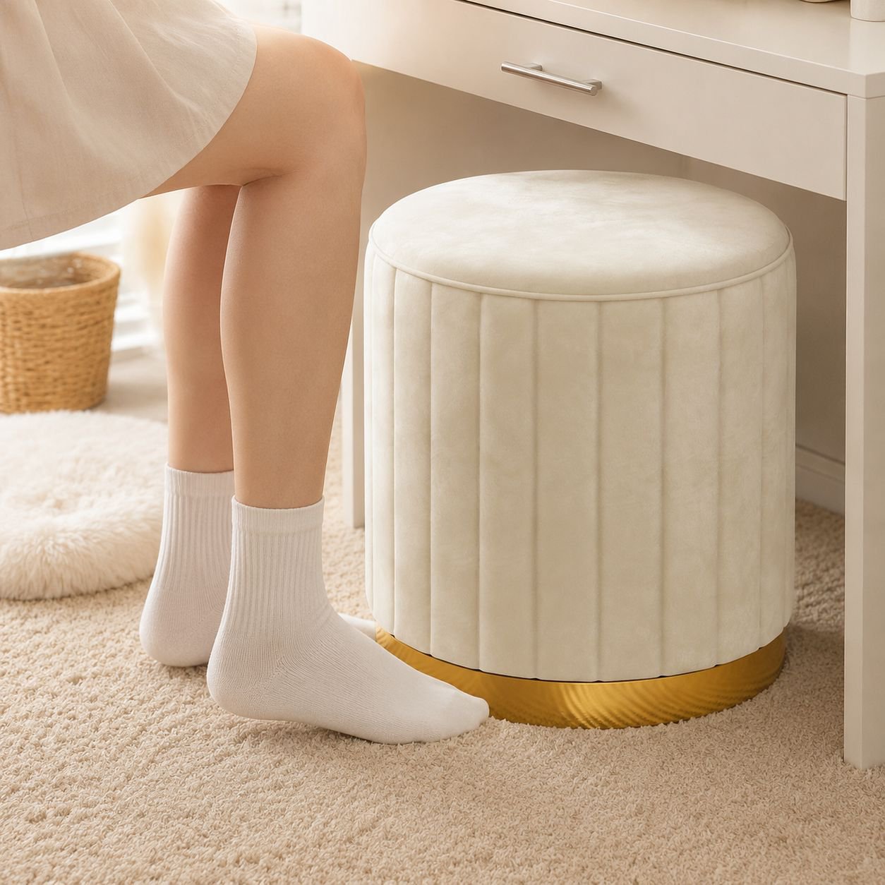 Modern Simple Makeup Stool Storage Round Stool Bedroom Sofa Stool