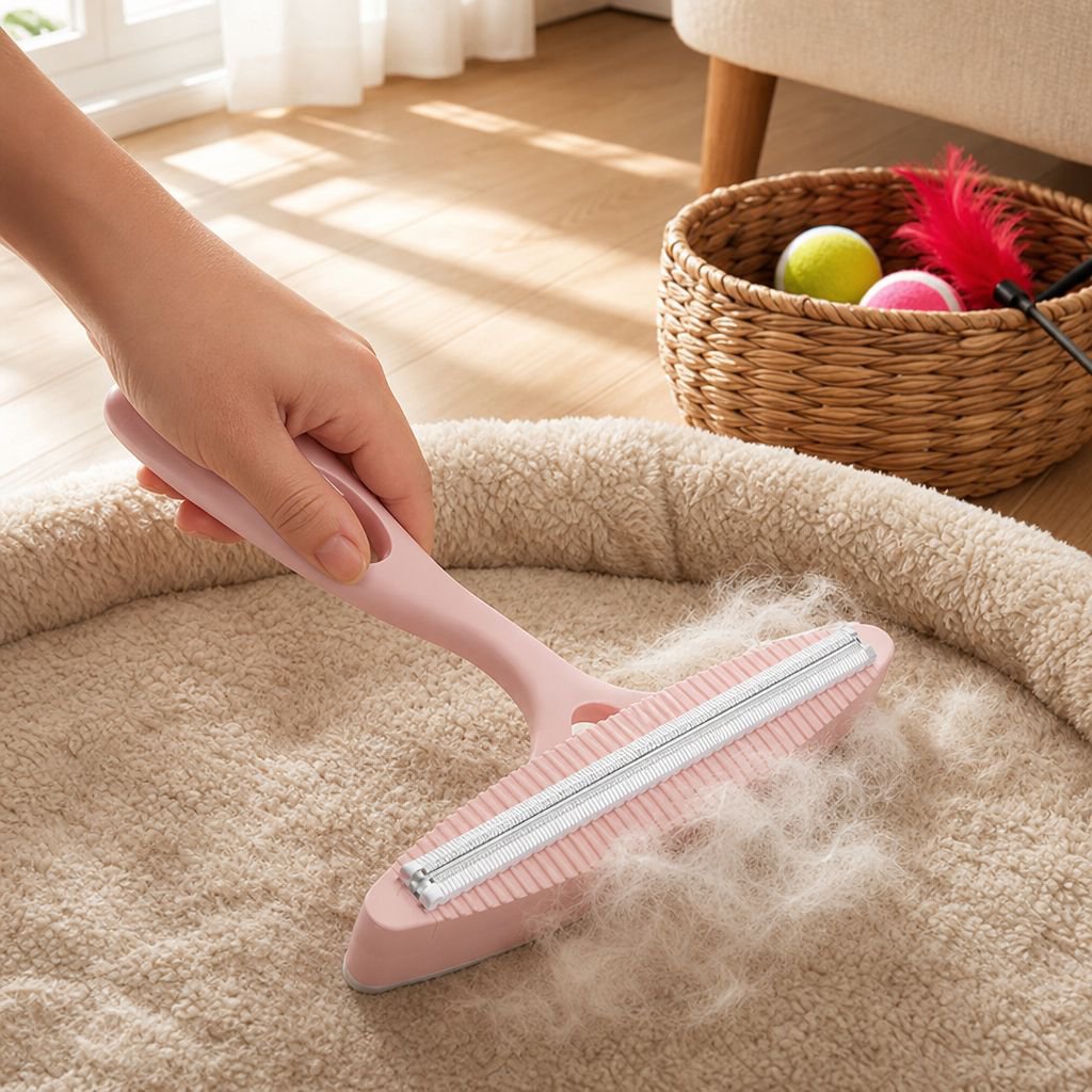 Close-up of lint remover removing pet hair