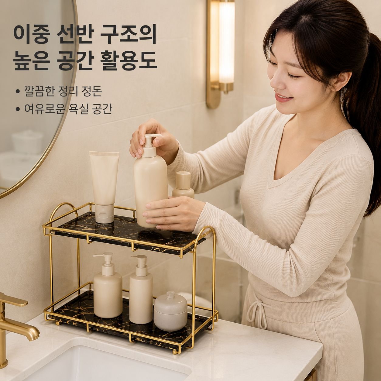 금색 이중 단조 철제 욕실 카운터 선반