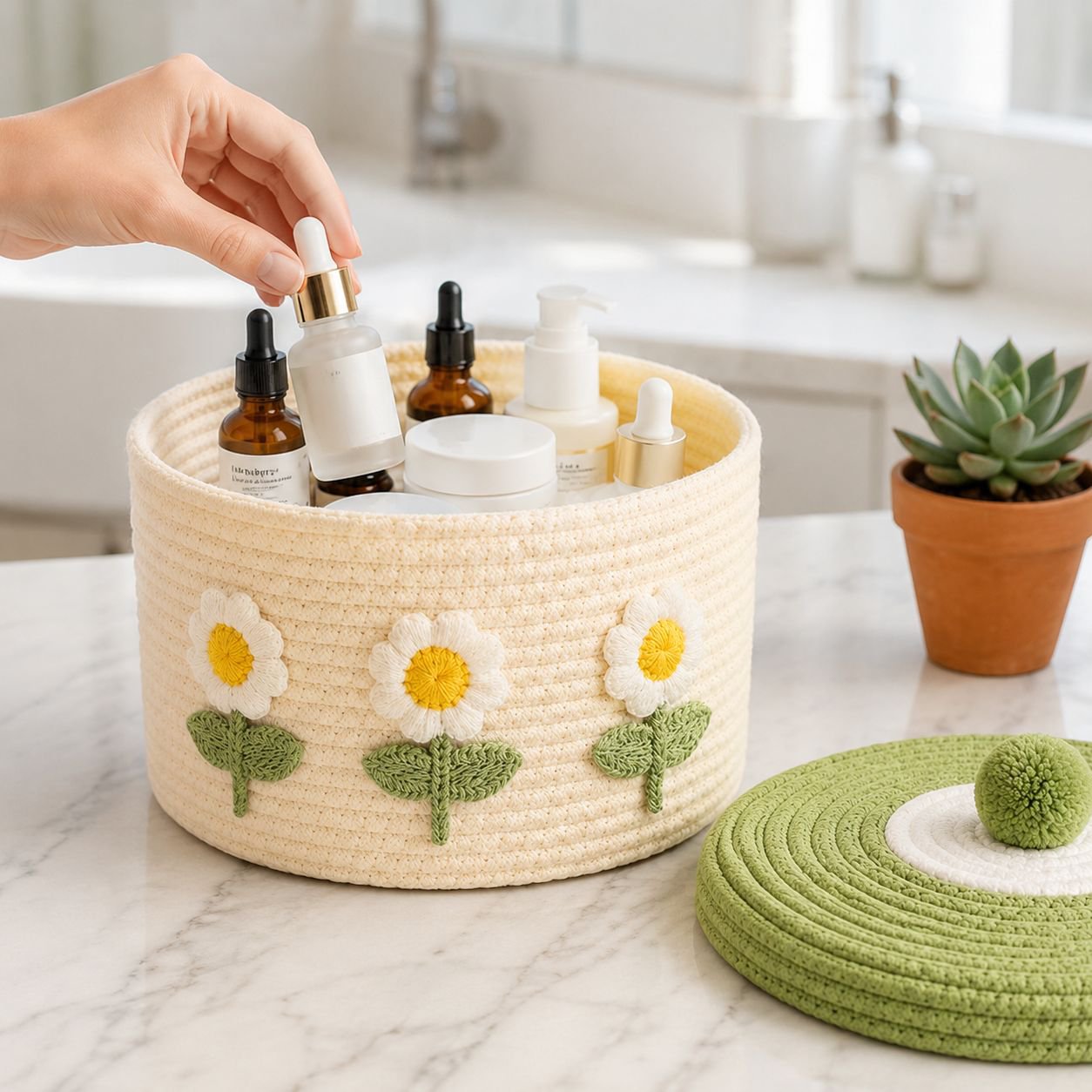 Home Cotton Woven Storage Basket with Lid