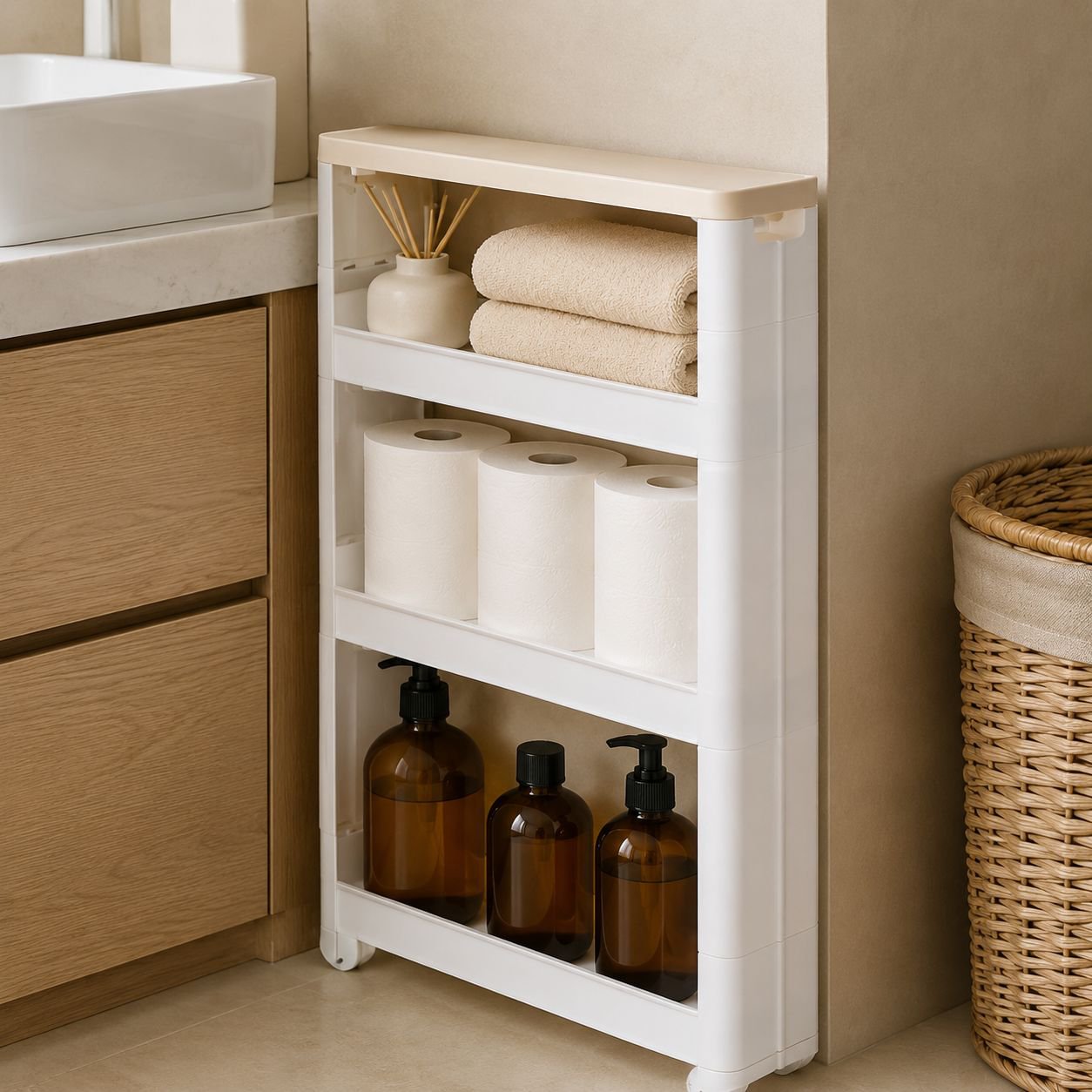 Multi-functional Bathroom Gap Storage Cabinet Toilet Side Rack