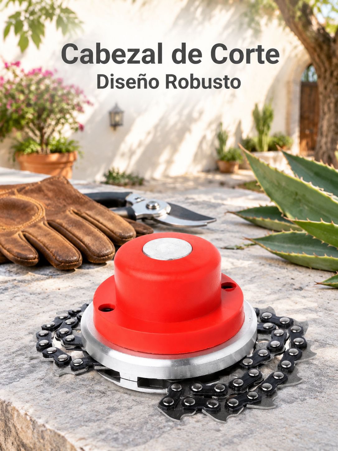 Cabezal de cadena para cortacésped, accesorio inalámbrico y resistente al desgaste