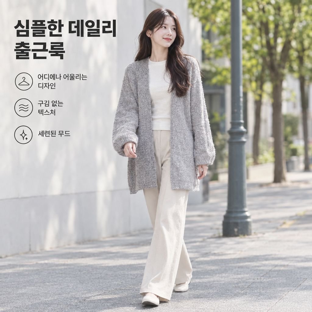 여성 가을겨울 루즈핏 퍼프소매 롱 니트 가디건 자켓