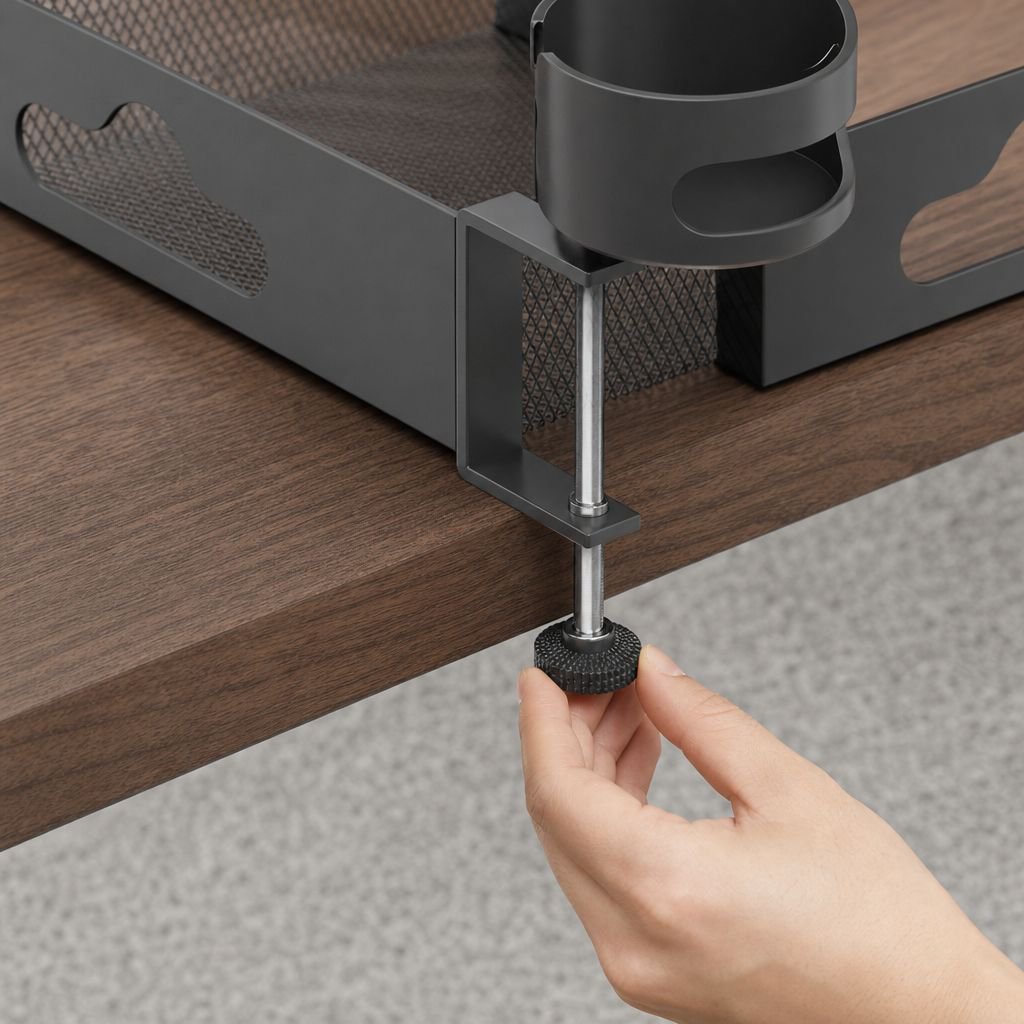 Under-desk Mesh Cable Organizer No-drill Power Strip Holder
