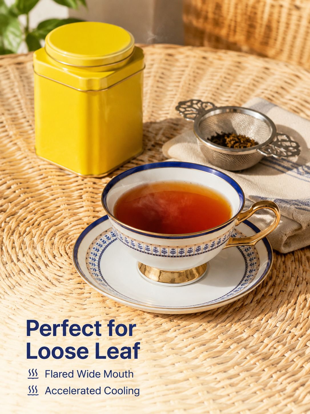 Golden edged bone china tea cup and saucer set