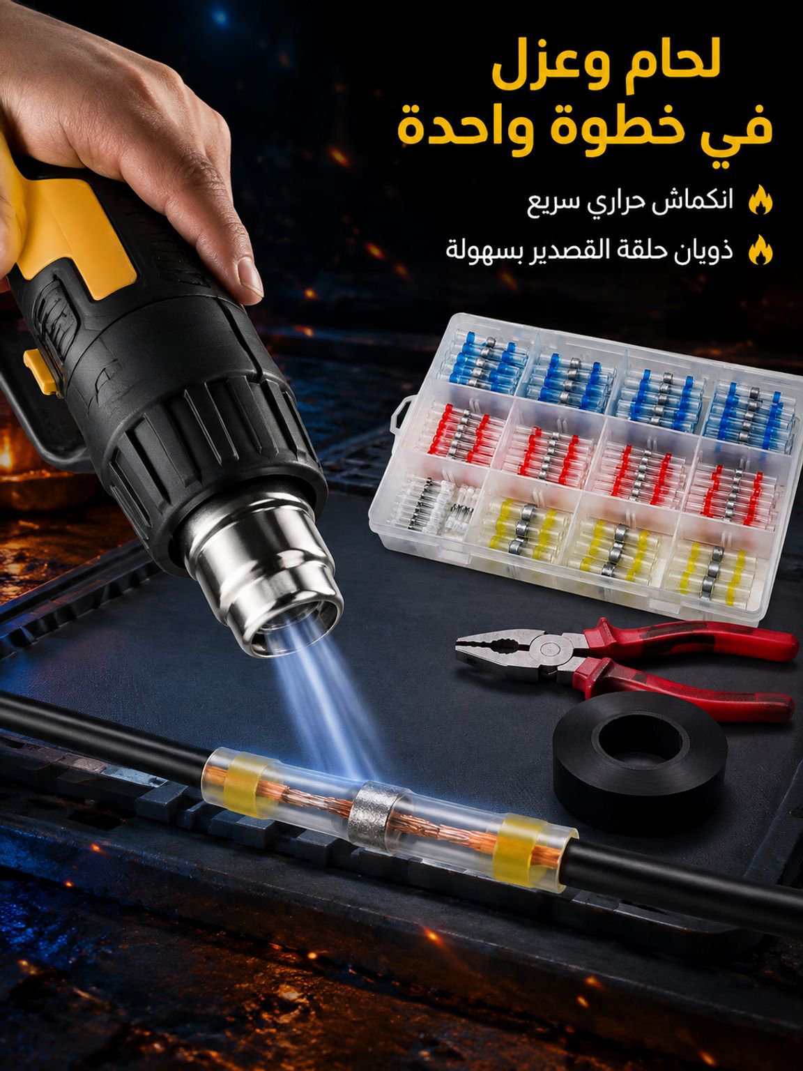موصلات لحام حراري مزودة بأنابيب انكماش حراري، تتحمل درجات حرارة تصل إلى 125°م