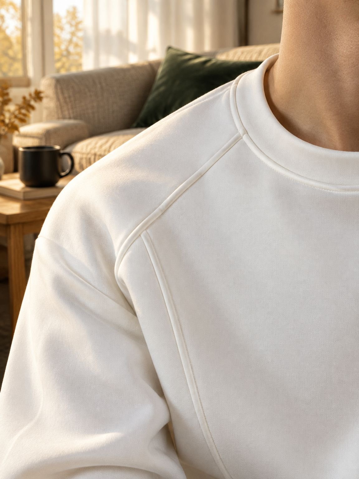 Side profile of men's autumn white base shirt
