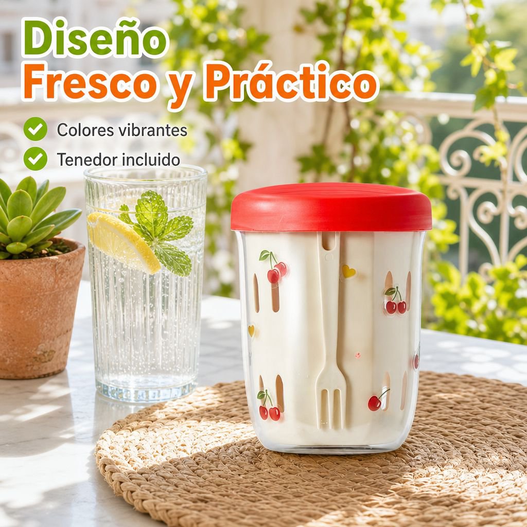 Vaso portátil de batido de frutas tipo caricatura con tenedor