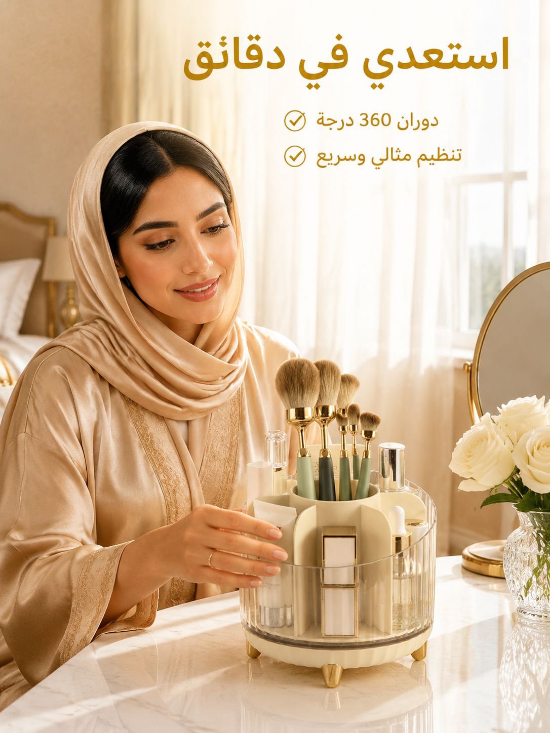 علبة ترتيب أدوات المكياج الإيطالية الفاخرة الدوارة والمتعددة الوظائف