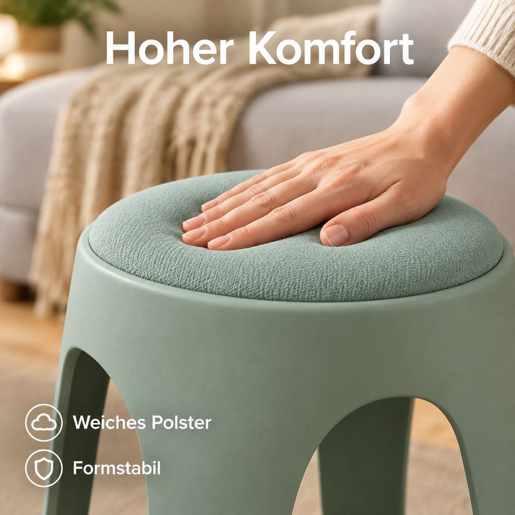 Stapelbarer, gepolsterter, runder Kunststoffhocker, verstärkte Ausführung für zu Hause