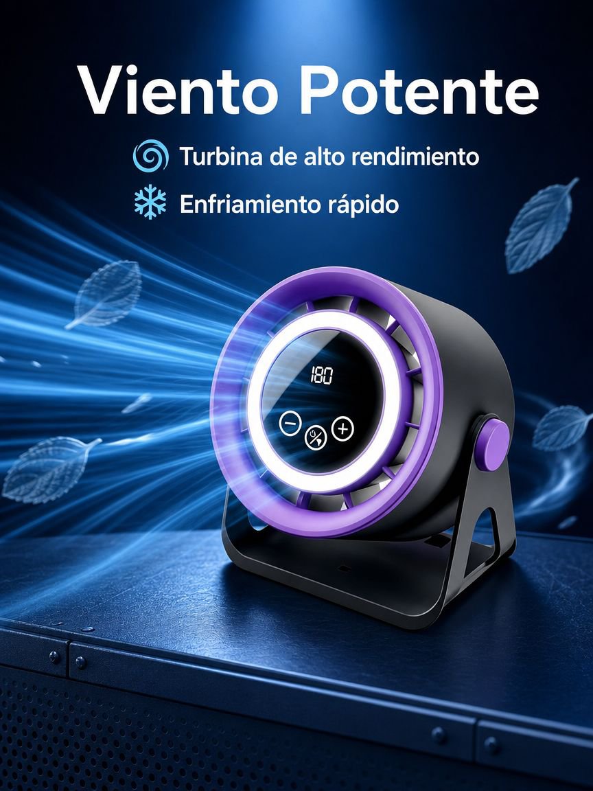 Ventilador de mesa con pantalla digital, silencioso, de gran flujo de aire, mini turbina