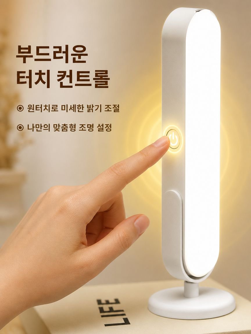 공부방 책상 위에 설치된 데스크탑 LED 스탠드