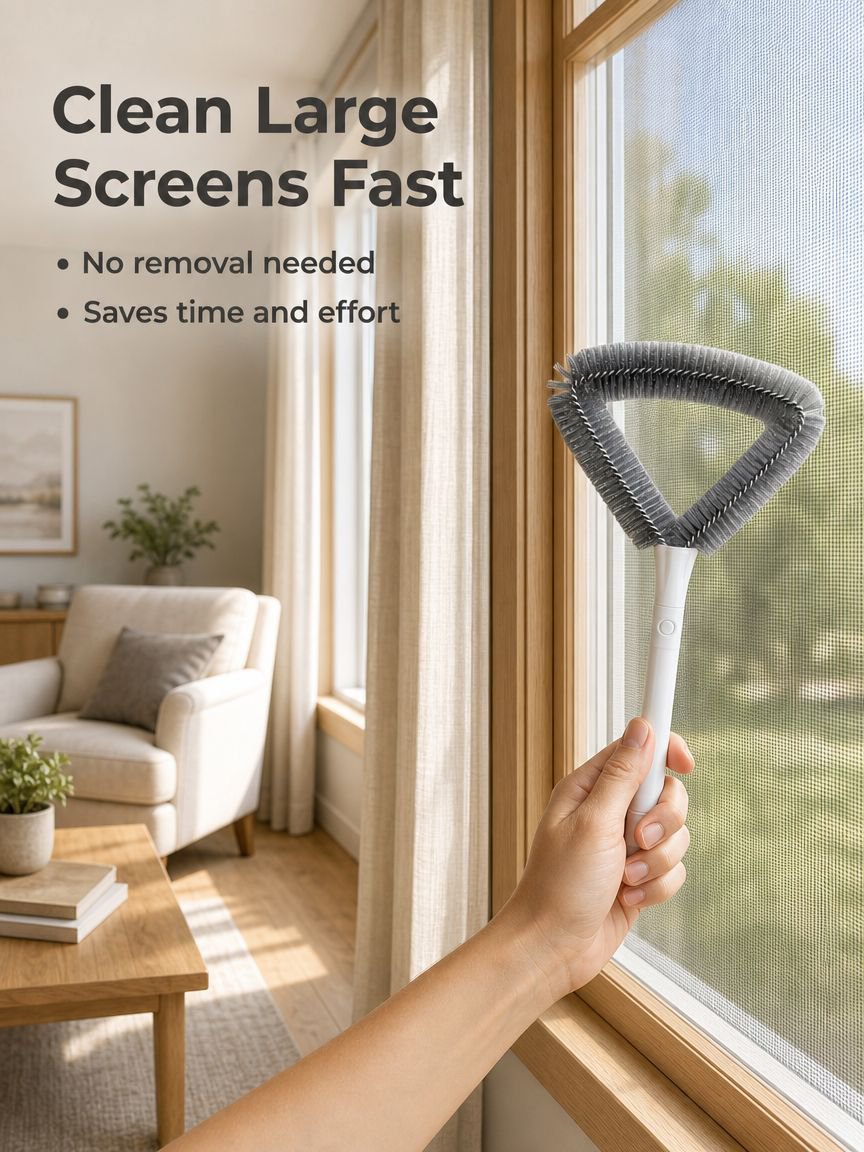 Removable-Free Window Screen Cleaning Brush in use on window