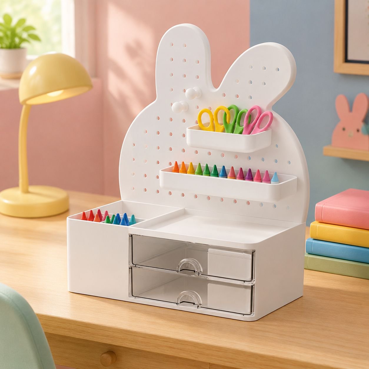 Organizador de escritorio tipo madriguera de conejo en color blanco