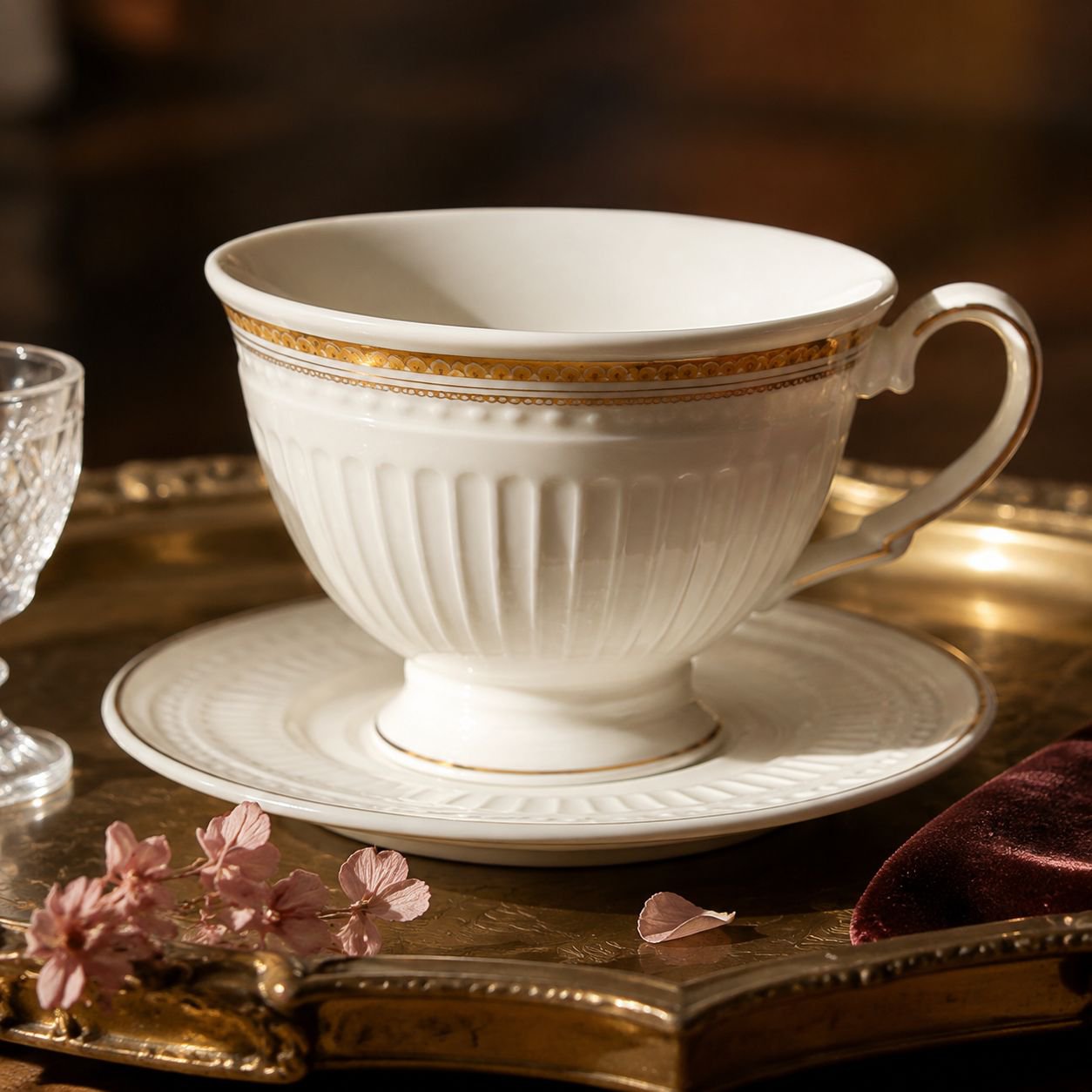 Juego de taza y plato de café de cerámica exquisita