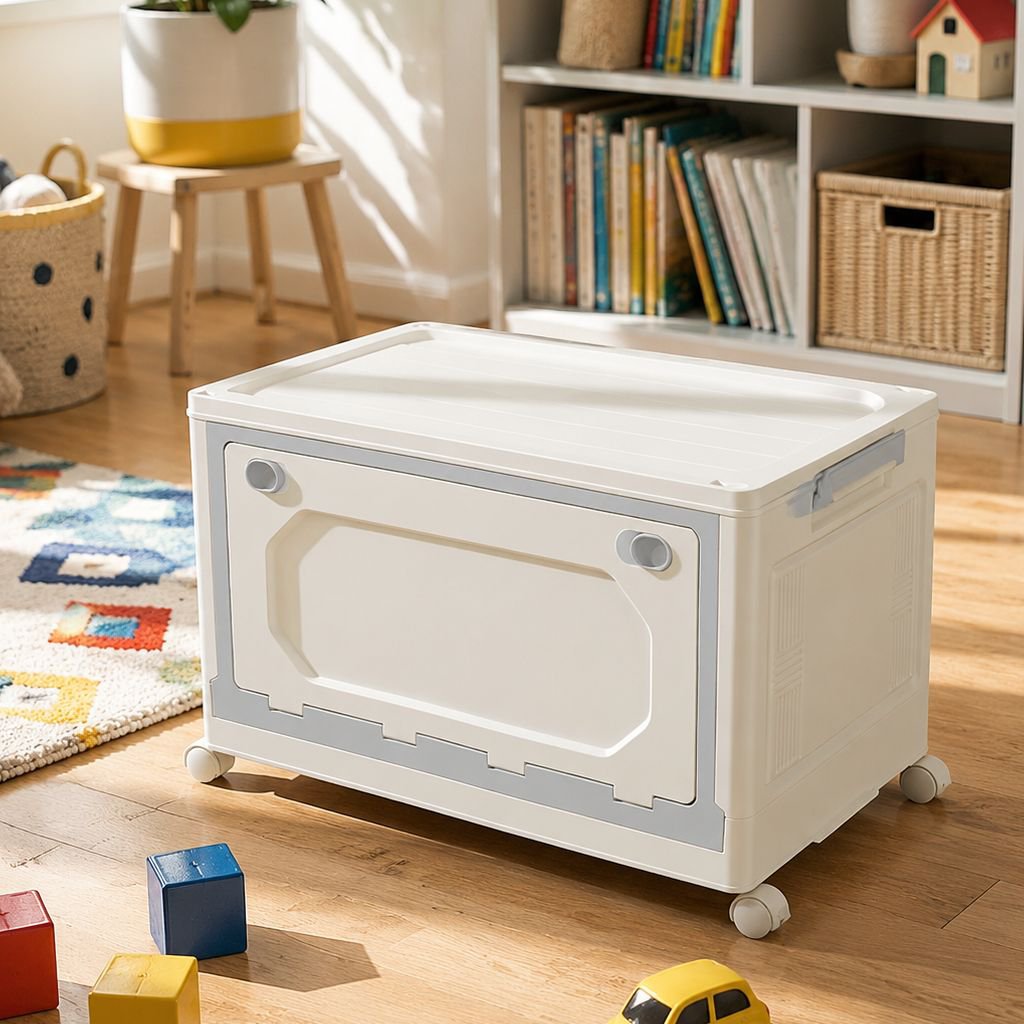 Student Foldable Rolling Storage Box with Wheels for Classroom Books