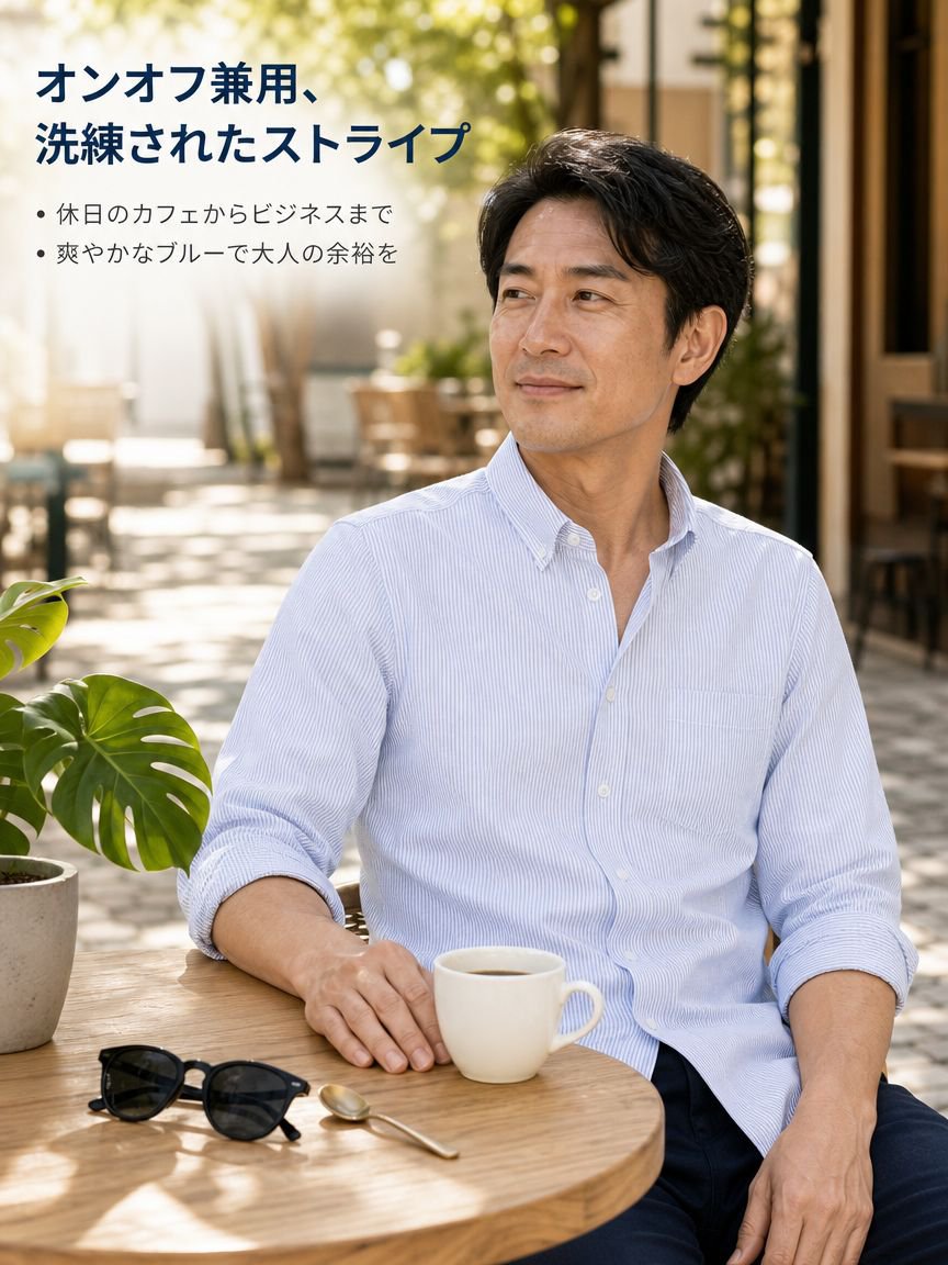 メンズ グレー細ストライプ 長袖シャツ ビジネスカジュアル 高品質コットン