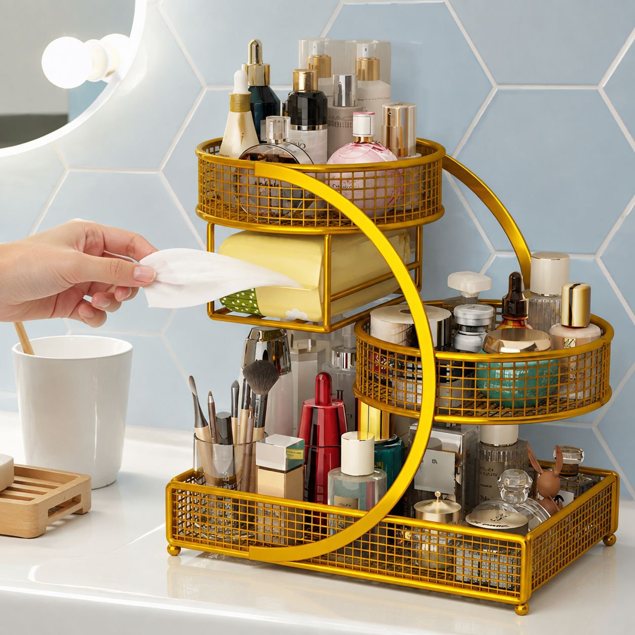 Bathroom Sink Organizer Holding Cosmetics