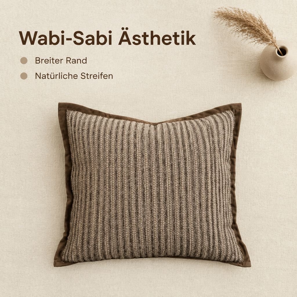 Kissenbezug Braun Gestreift Breiter Rand Wabi-Sabi Lendenkissen Sofa