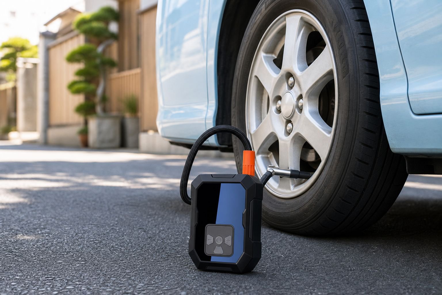 ポータブル電動タイヤインフレーターの使用例