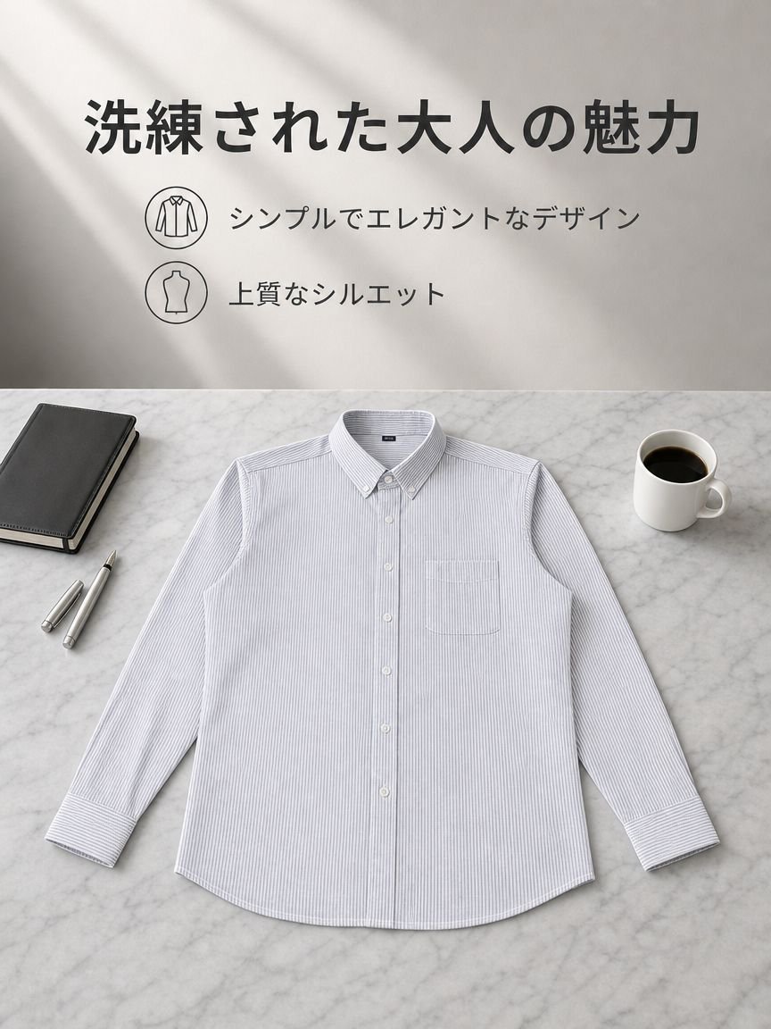 メンズ グレー細ストライプ 長袖シャツ ビジネスカジュアル 高品質コットン