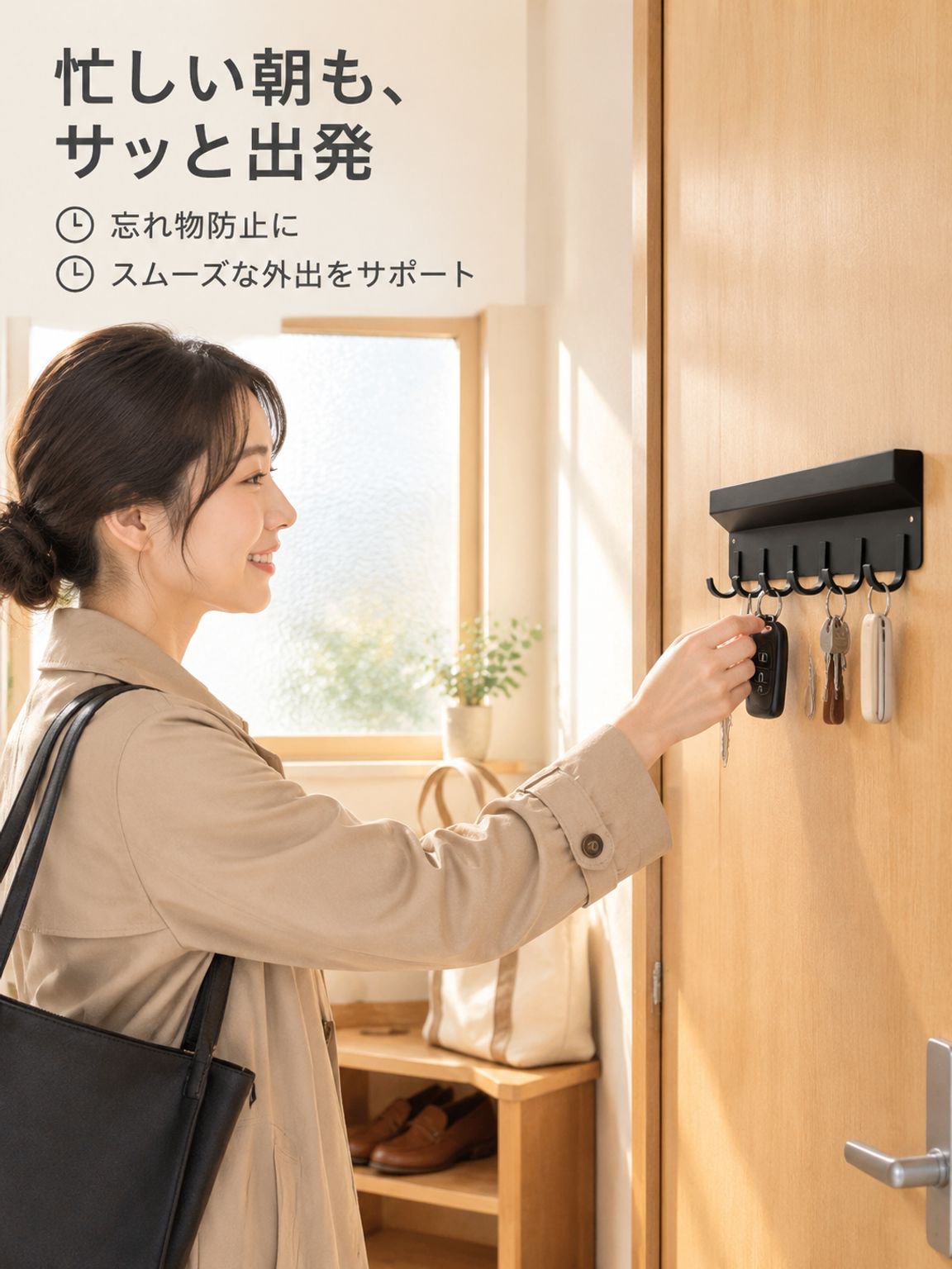 穴あけ不要ドア用鍵収納ラック 多機能壁掛け式