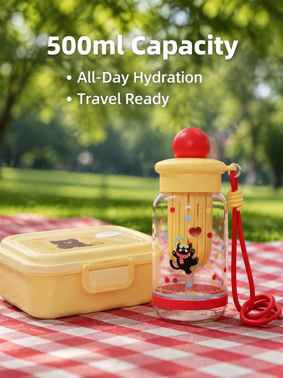 High-value, large-capacity plastic cup, cartoon straw cup for students and children, portable outdoo
