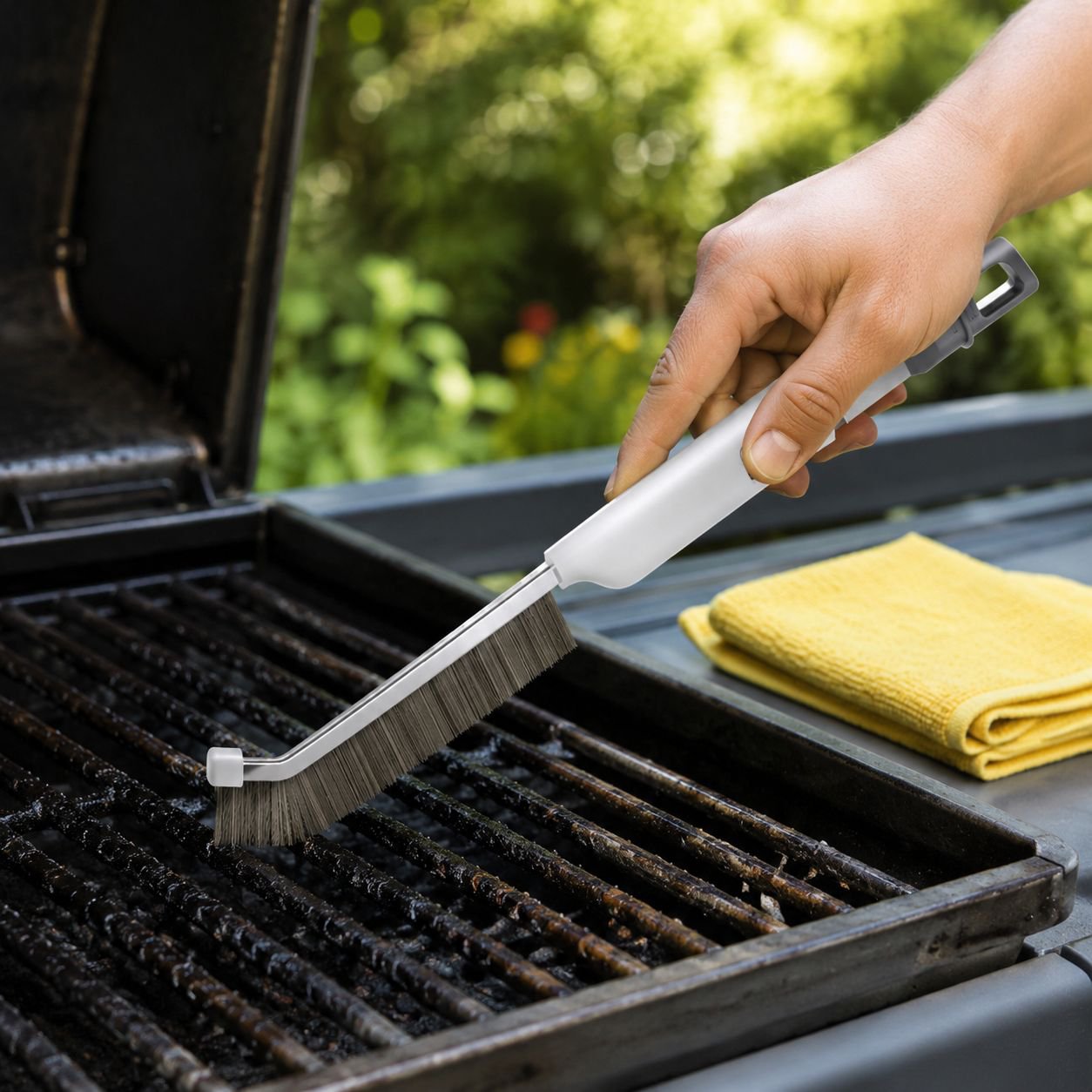 Stainless steel brush scrubbing pots and pans