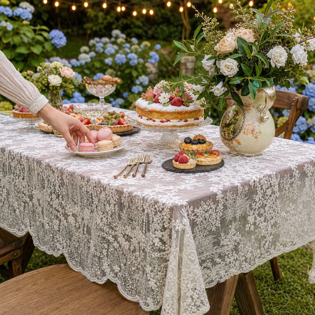 Lace embroidered tablecloth, organza high-end embroidered tablecloth
