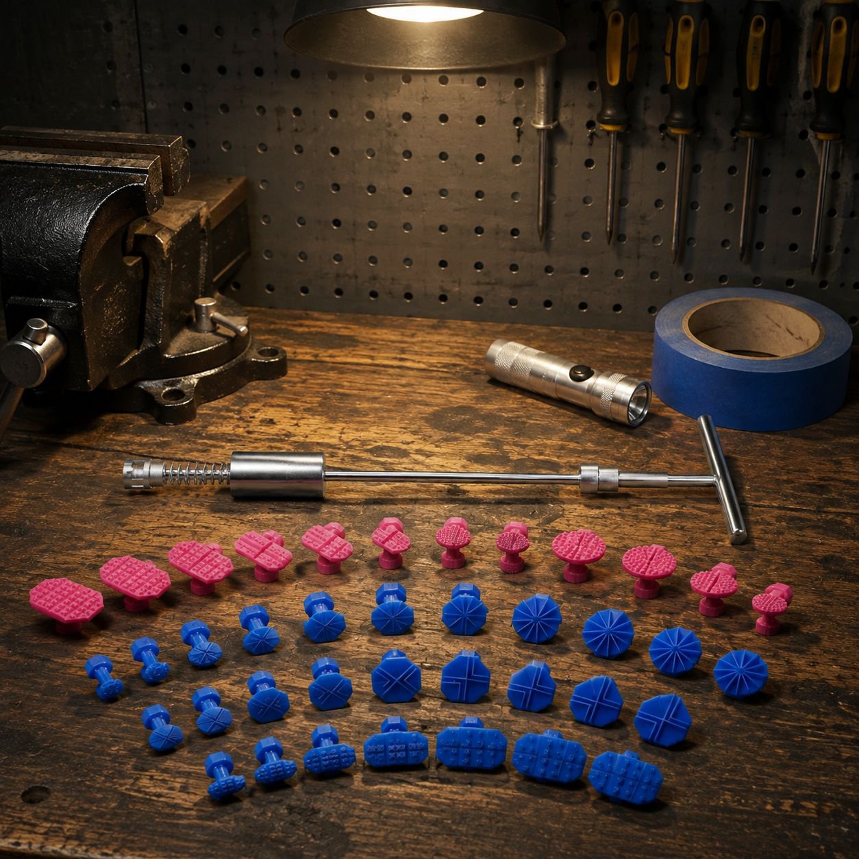 Automotive dent repair tools, sheet metal repair kits, automotive repair pullers, and automotive scr