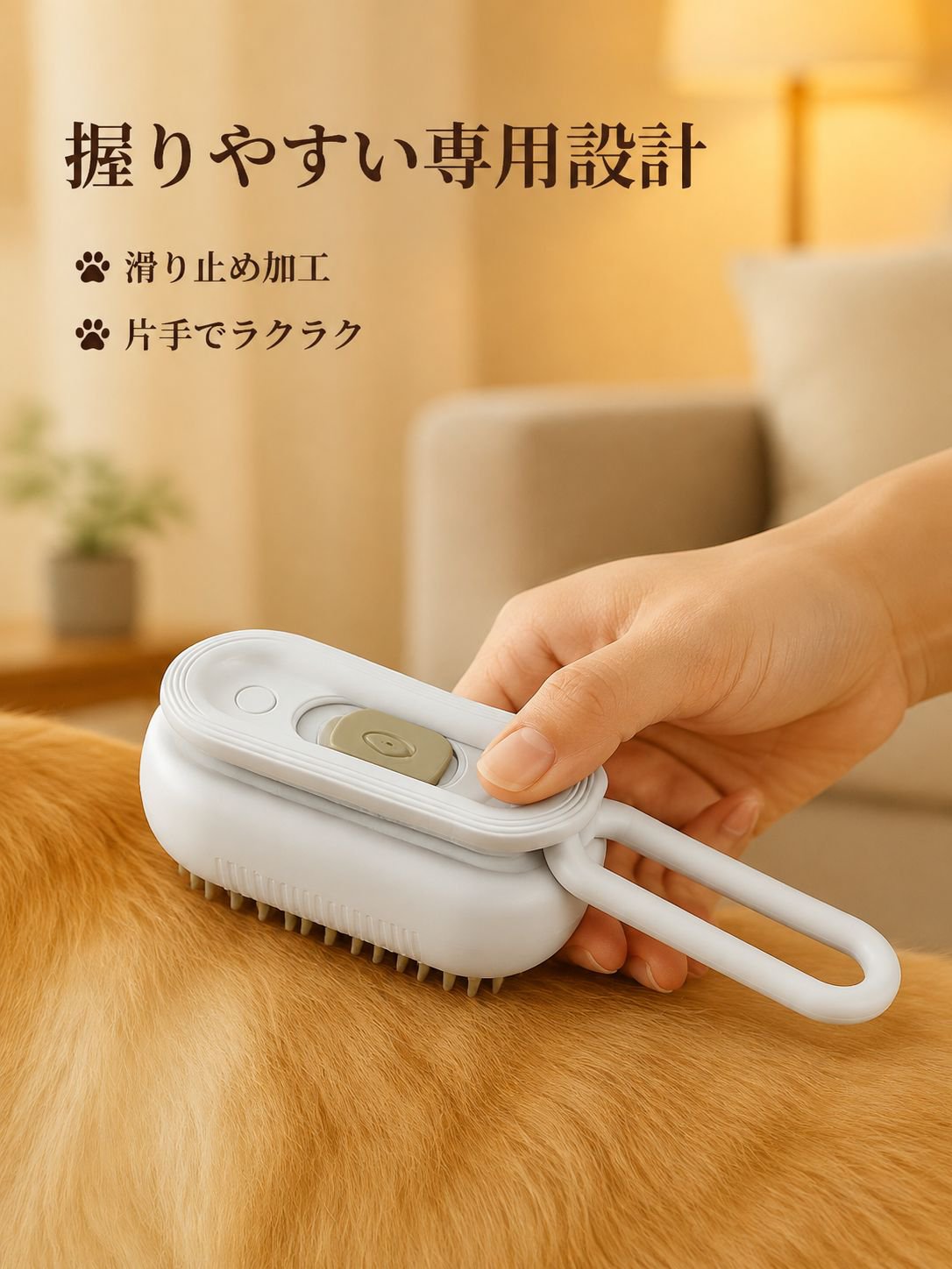 ミスト機能付きペット用ブラシ