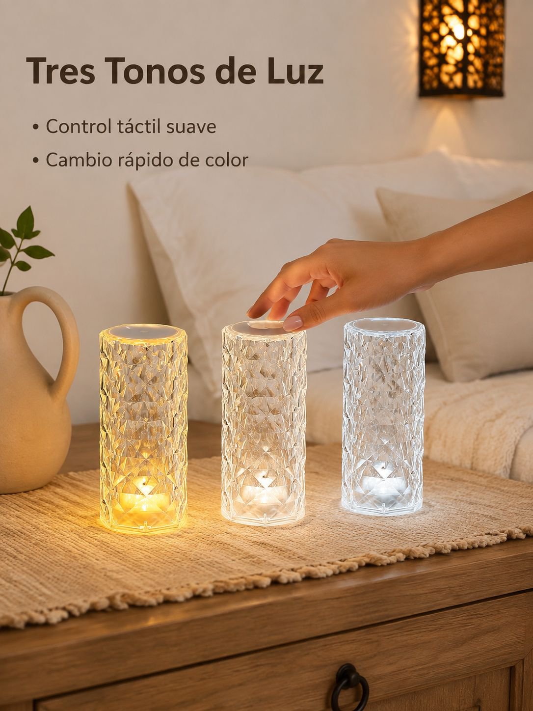 Luz ambiental de cristal de tres colores