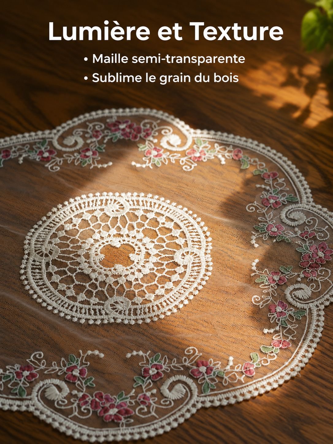 Nappe en tissu décorée de broderie en dentelle française