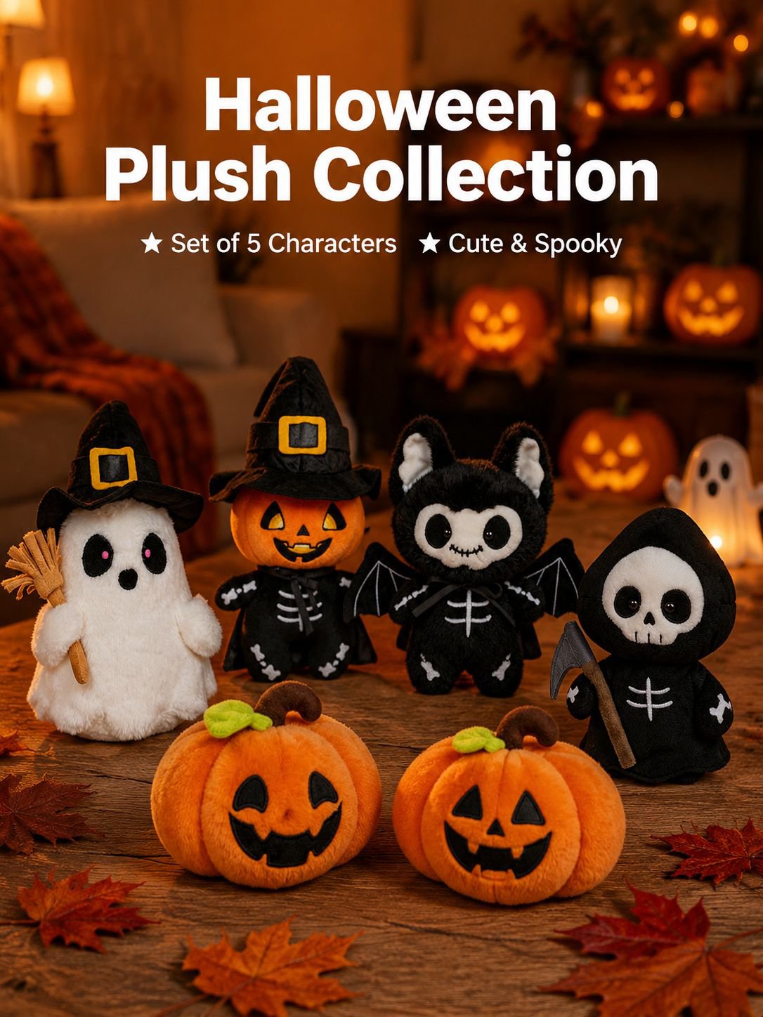 Halloween decorations, pumpkin ghost witch plush toy keychain, Day of the Dead party doll