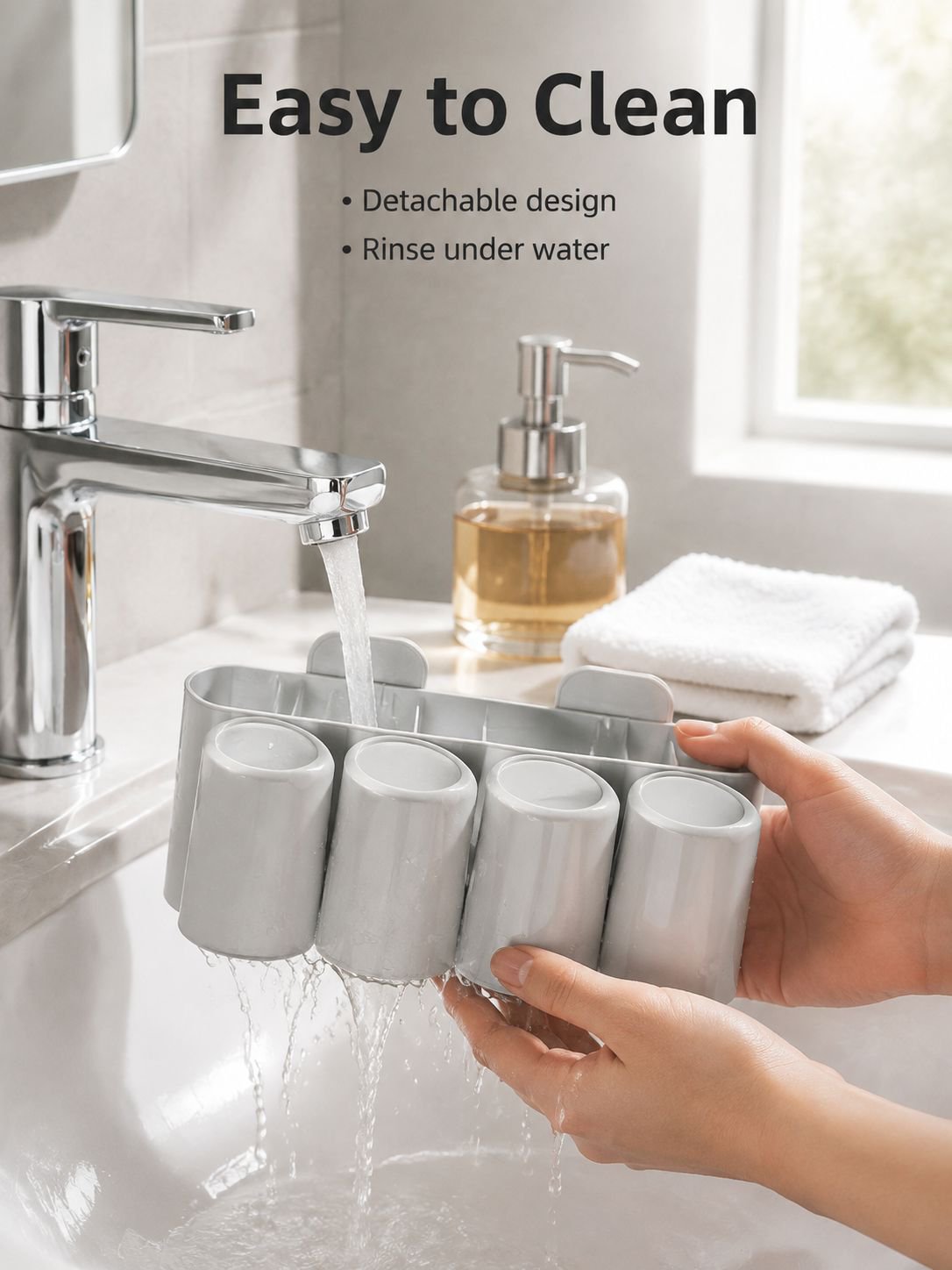 Close-up of the suction mount on a no-drill toothbrush holder