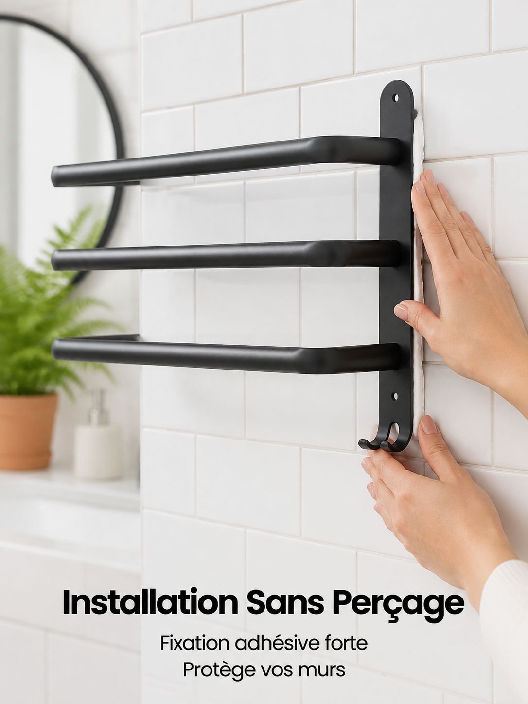 Porte-serviettes, étagère de salle de bain, sans perçage, étagère de rangement, porte-serviettes com