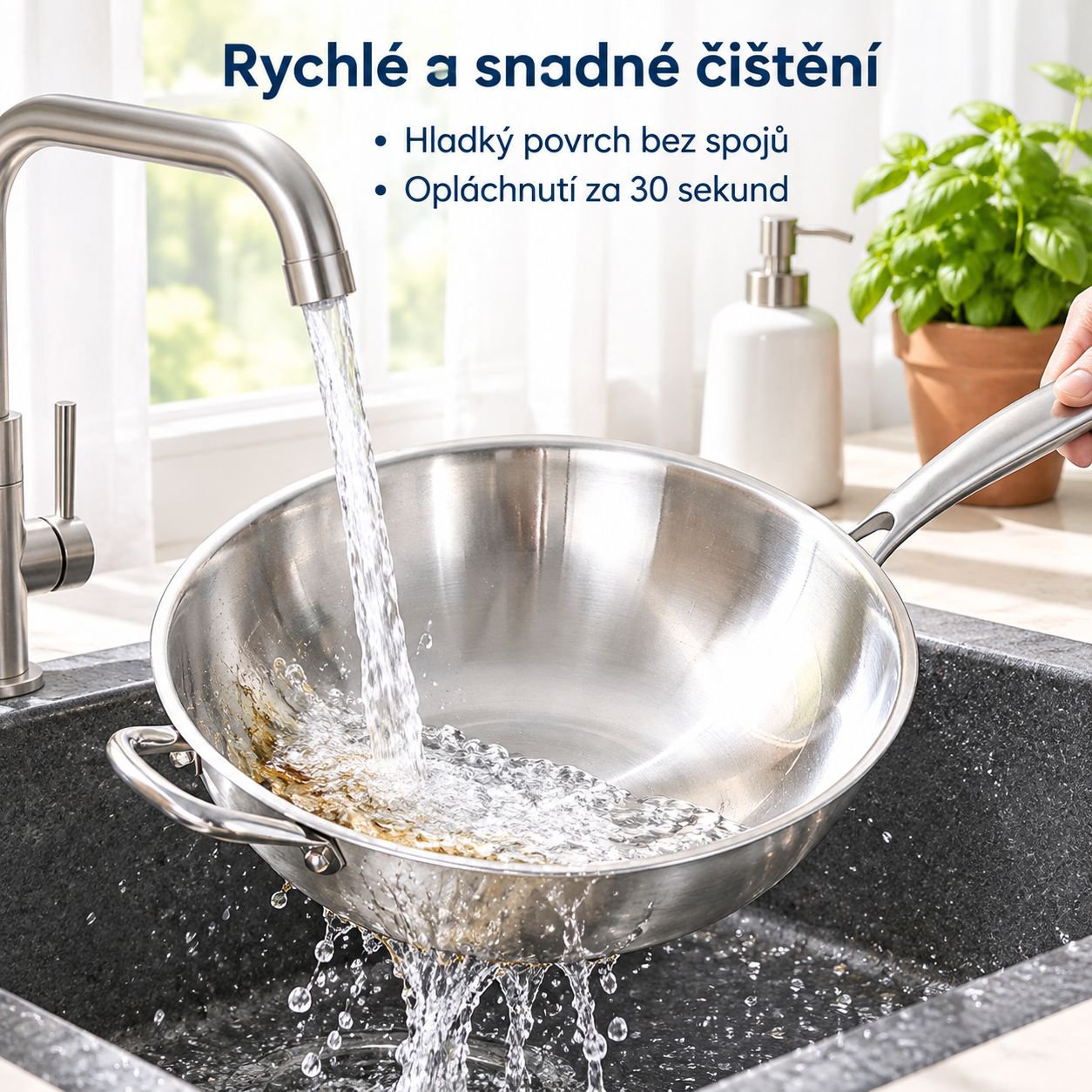 Zesílená pánev Wok z nerezové oceli 316 bez povrchové úpravy, pro indukci a plyn