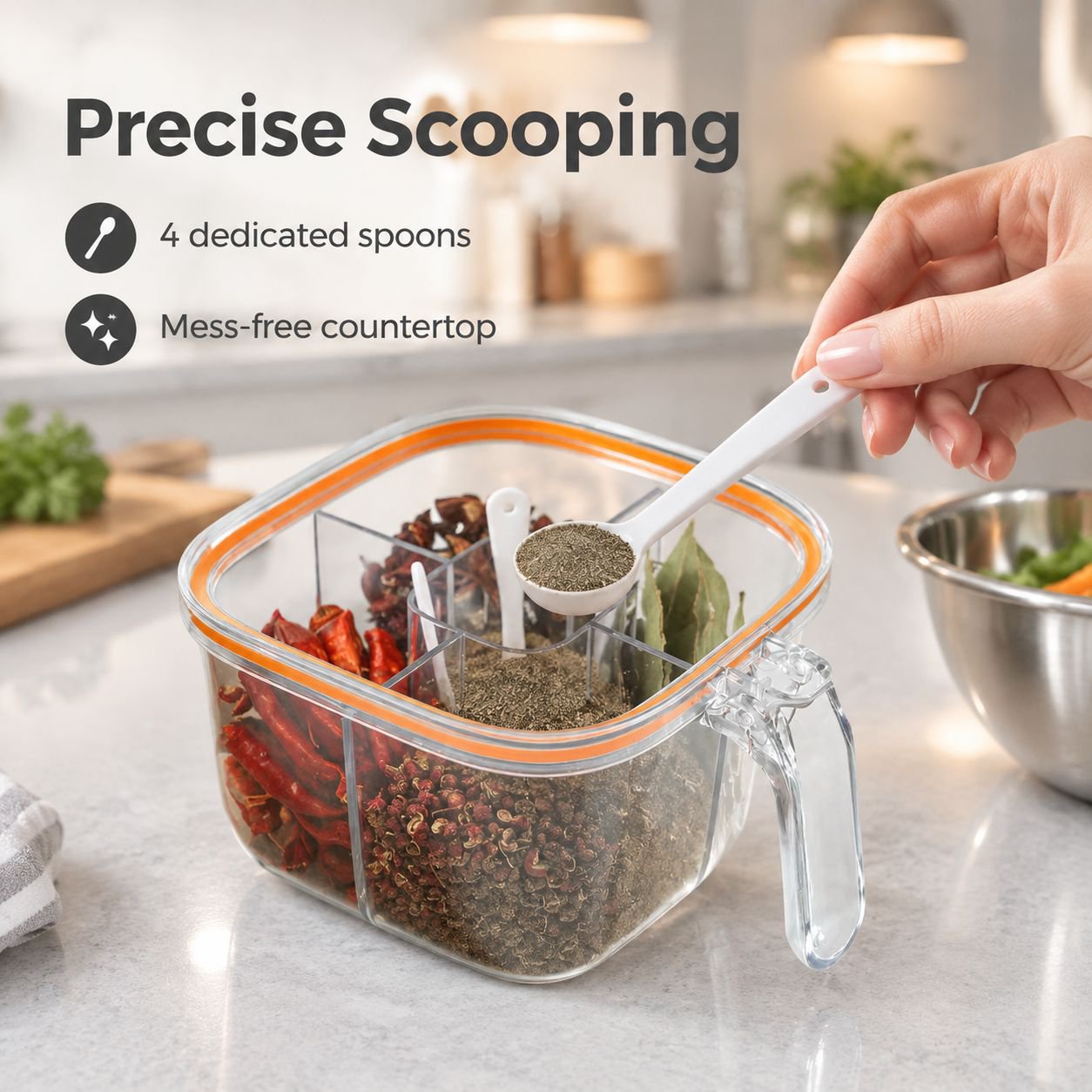 Durable kitchen spice storage box with tightly sealed lids to maintain freshness