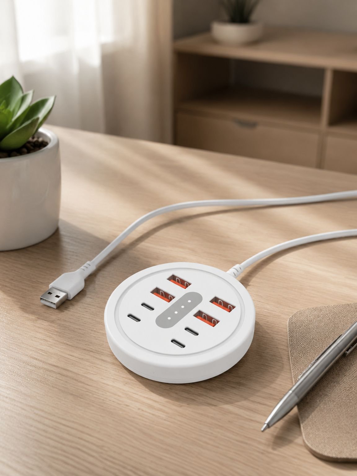 Circular 8-in-1 Portable Multi-Port Dock with USB + Type-C Fast Charging Phone Adapter Power Strip